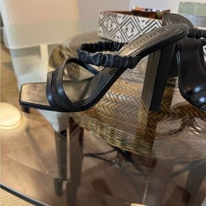 Mercedes Castillo Black Strappy Heeled Sandals Square Toe Minimalist
